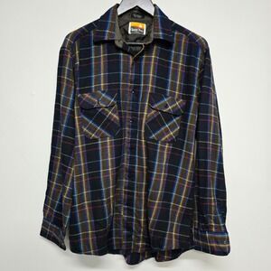 Vintage Ozark Trail Plaid Button Down Shirt Mens M Black Blue Acrylic Flannel
